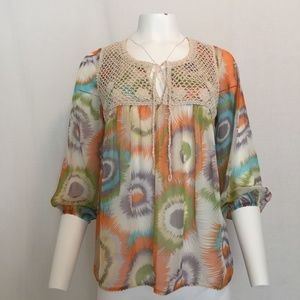 Mystree - Crochet Inset Tie Front Blouse